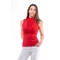HOLEINONE LADIES FRONT WRINKLED SLEEVELESS POLO SHIRT WITH STAND UP COLLAR red/pink tuck