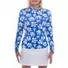 Picture 1/3 -TIGRESS FLOUNCED LONG SLEEVED LADIES GOLF POLO SHIRT  royal blue with white margaretas