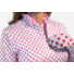Picture 3/3 -TIGRESS FLOUNCED LONG SLEEVED LADIES GOLF POLO SHIRT white with red, pink and orange dotts