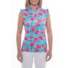 Picture 1/4 -TIGRESS SLEVELESS FLOUNCED LADIES GOLF POLO SHIRT turquoise tiger stripes with pink roses 