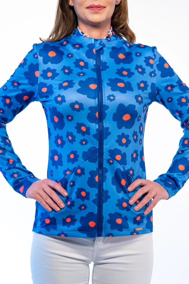 GOLF CARDIGAN WITH FRONT SIDE POCKETS blue with blue/red flowers