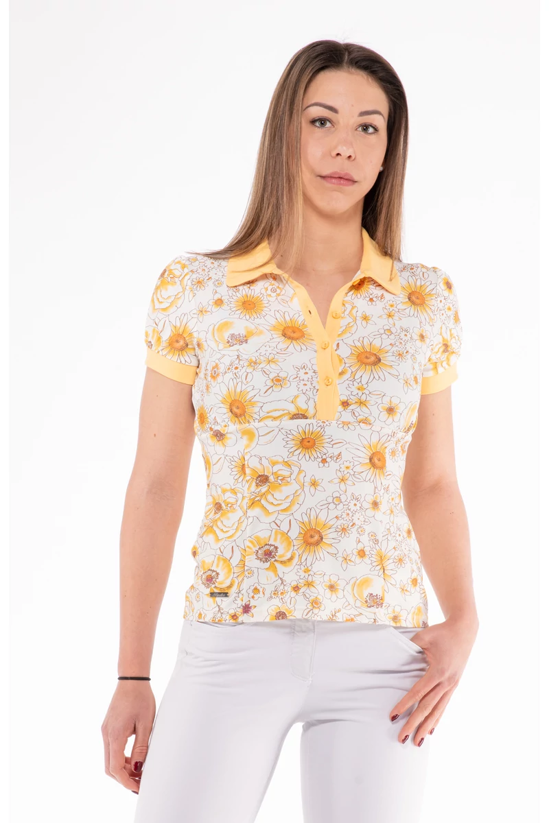 PAR LADIES WRINKLED UNDER BREATS SHORT SLEEVE POLO SHIRT WITH COLLAR yellow margaretas