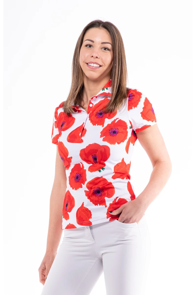 EAGLE LADIES CLASSIC SHORT SLEEVE COLLAR POLO SHIRT white/red poppy flower