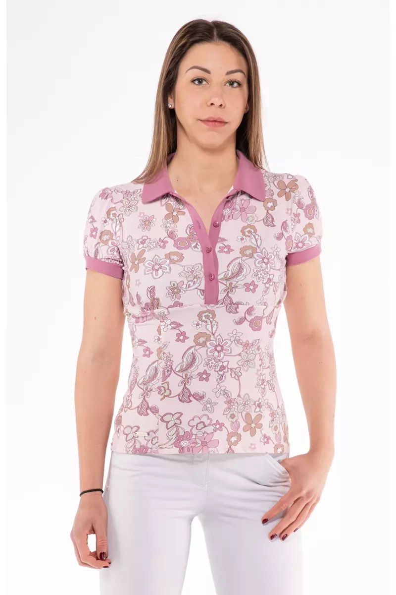 PAR LADIES WRINKLED UNDER BREATS SHORT SLEEVE POLO SHIRT WITH COLLAR mauve color